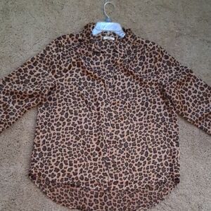 Pleione Brown Leopard Print Button Down Shirt